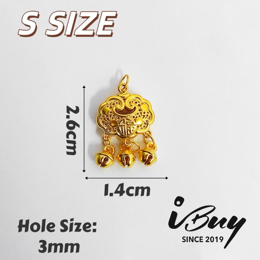 999 GOLD FU CHARACTER PEACE LOCK PENDANT 福字平安锁吊坠 S/M/L