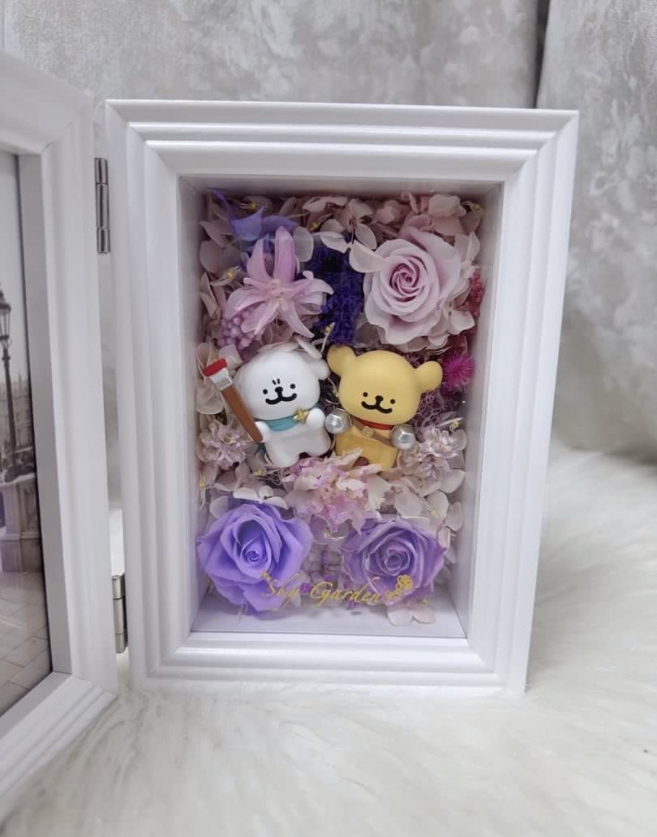 線條小狗永生花4R相架