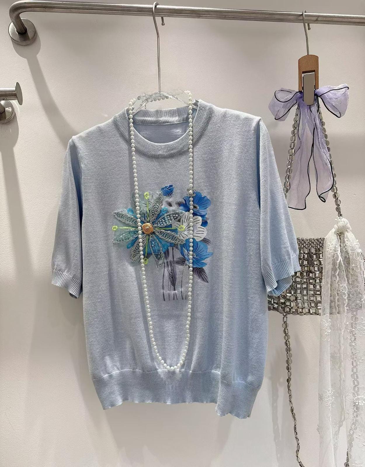 立體花朵刺綉線料top