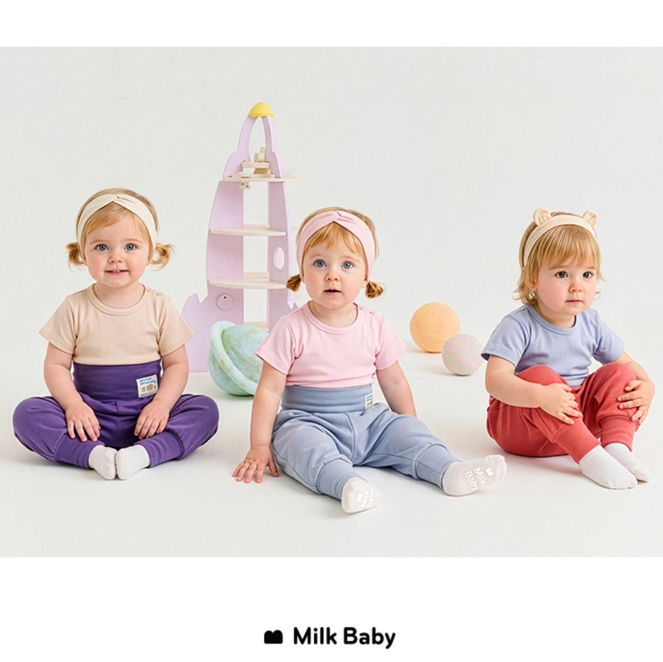 ☀️預訂 韓國直送☀️🇰🇷Milk Baby三色撞色小熊標籤短袖包腹家居服上下套裝