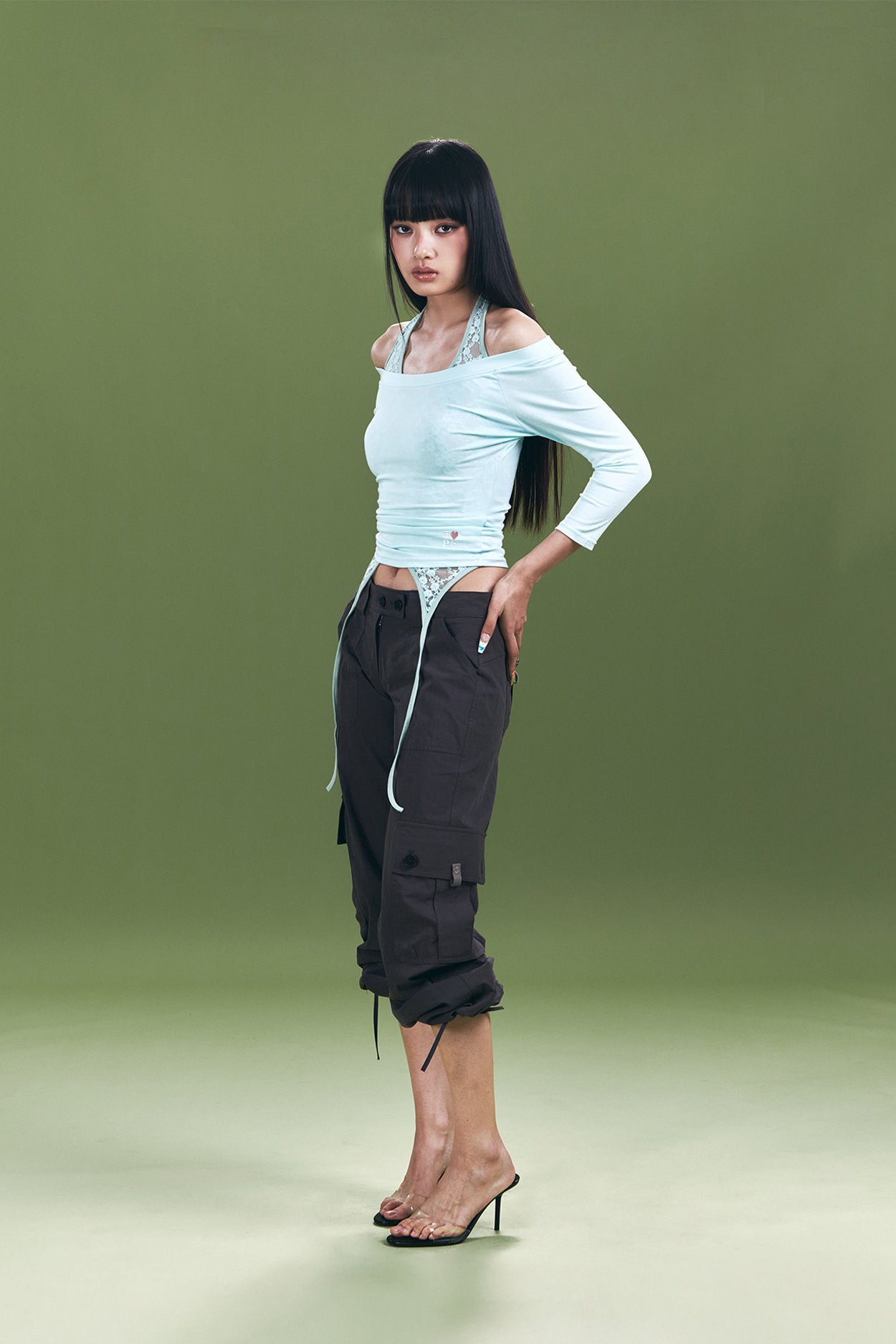 pleaseNOFOLLOW - Zed Off-Shoulder Long Sleeve Top (Mint)