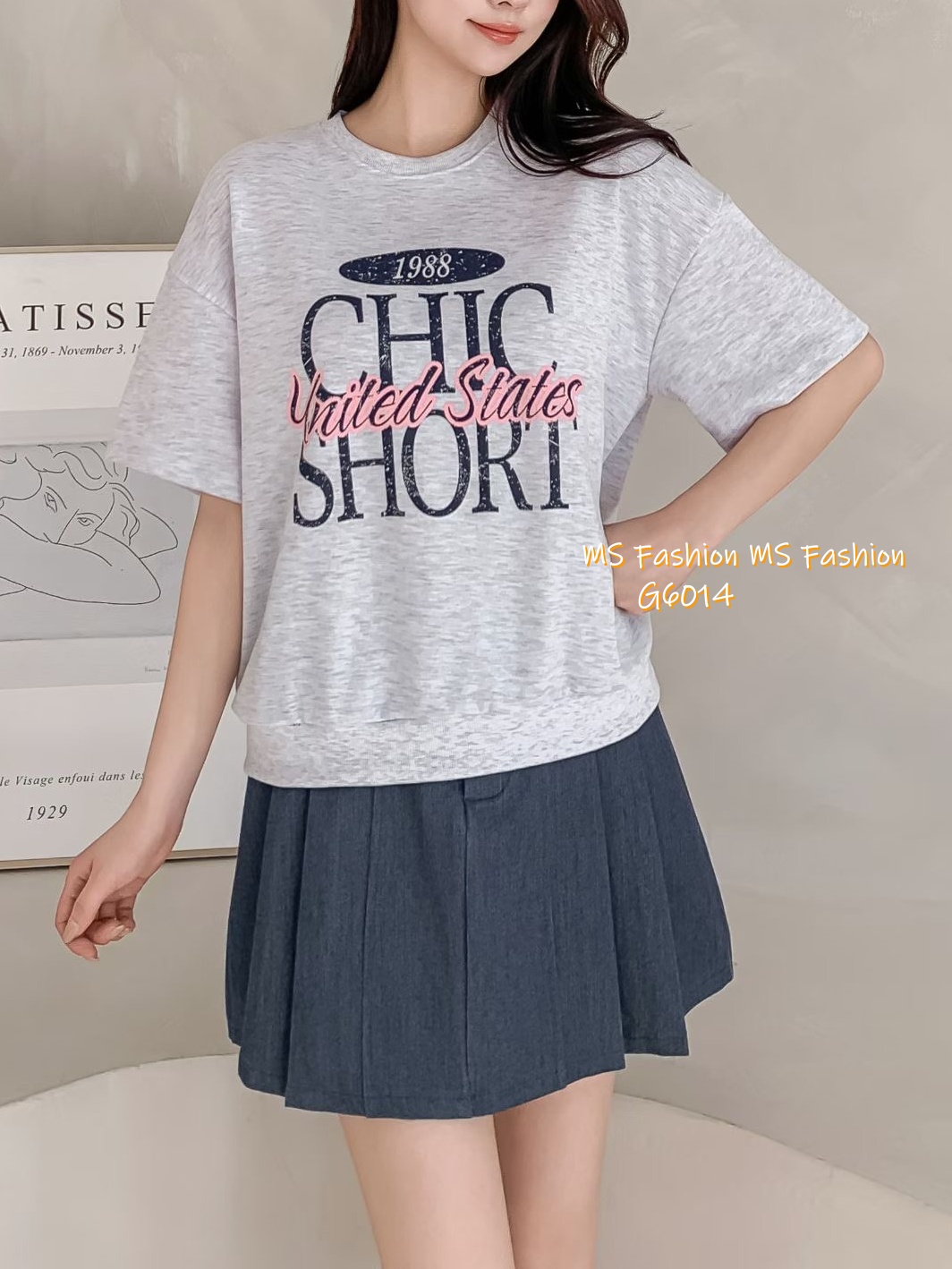 G6014 韓國🇰🇷拼色字母print top