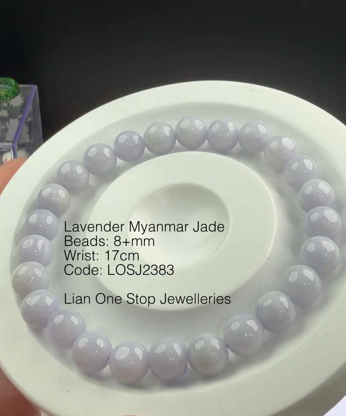 Code: LOSJ2383 Lavender Myanmar Jade 8+mm