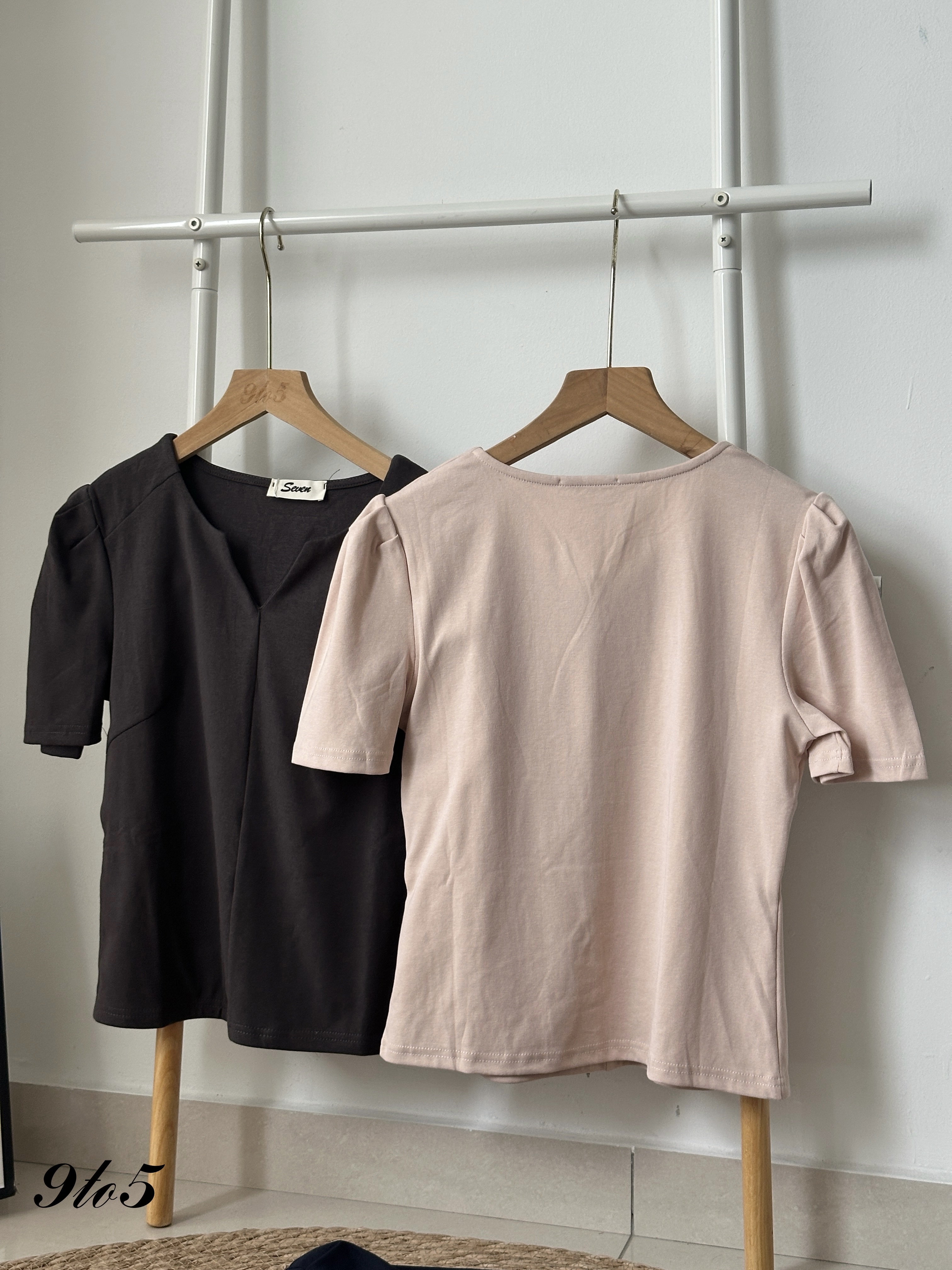 T4104 Puff Sleeve V Neck Top - 4 Colors 