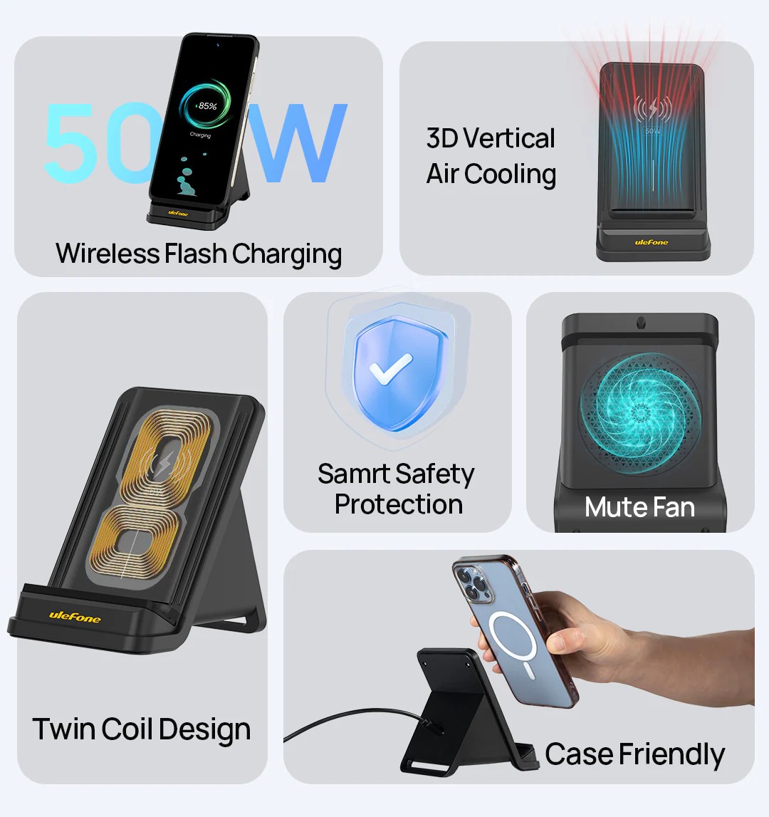 Ulefone 50W Air Cooled Wireless Charging Stand 無線充電底座連散熱風扇