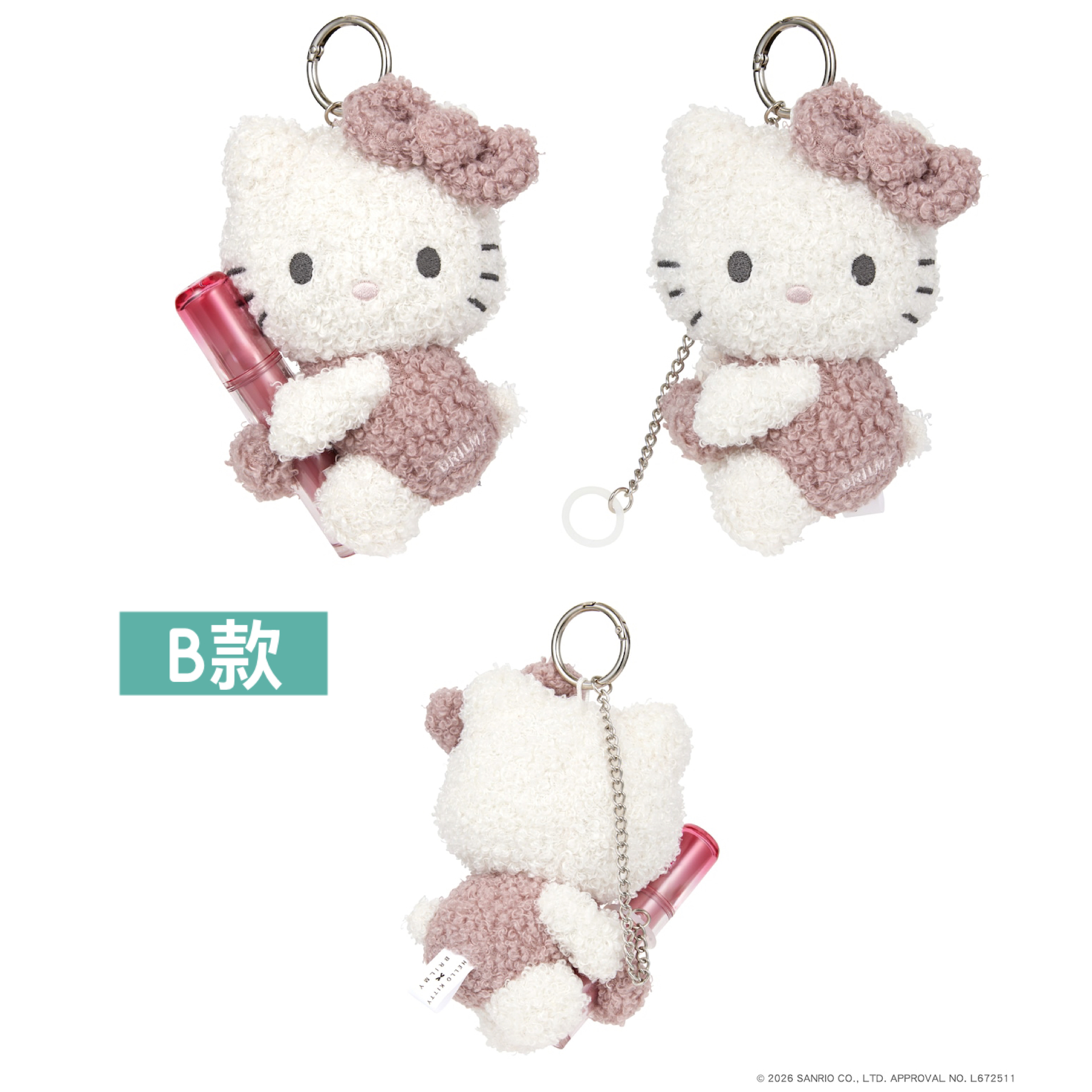 日本預訂📍日本HELLO KITTY × BRILMY系列 - 攬攬唇膏公仔吊飾 2026年10月中下旬出貨