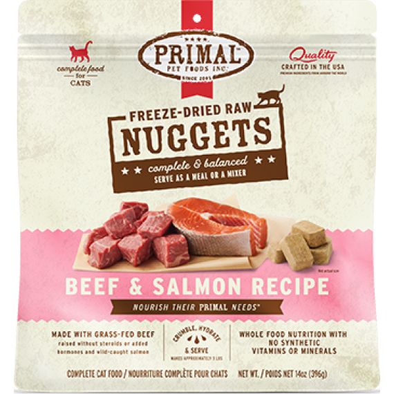 Primal 凍乾生肉貓糧塊 牛肉與鮭魚配方 完整均衡