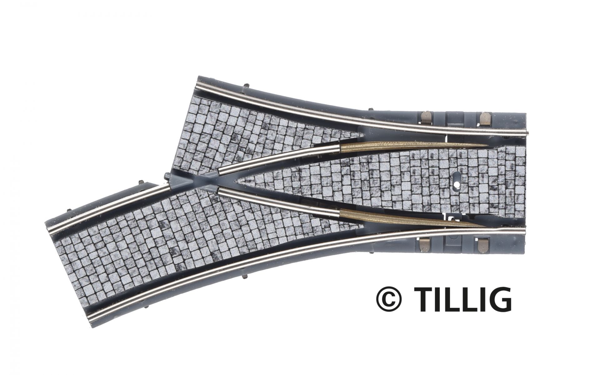 Tillig LUNA HO 單軌鋪路石分差向左R204/R250波口 1:87 Single-track branches paving-stones 馬路路軌•城市輕軌•電車路軌