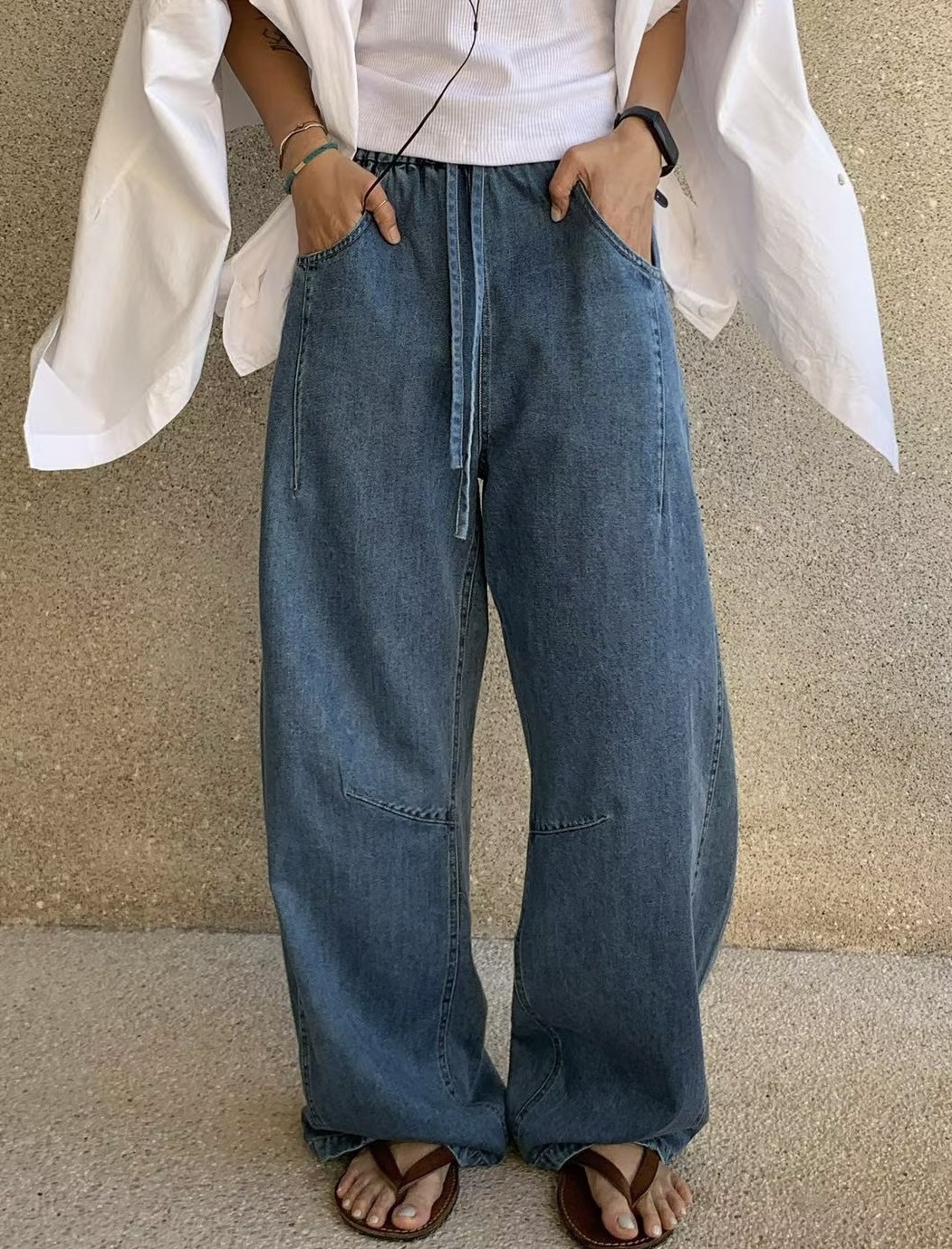 橡筋腰3D cut 薄闊牛