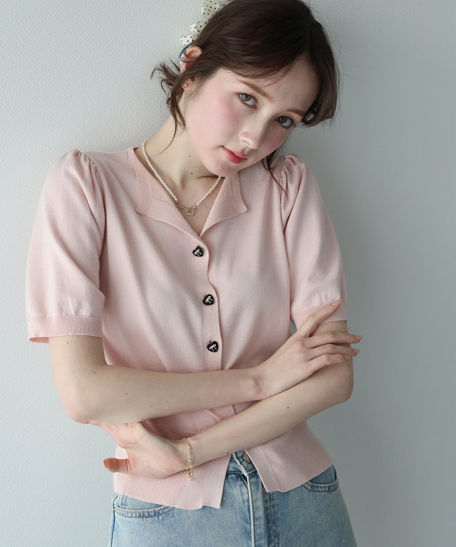 <JP> Spring Soft Heart Bowknot Polo Knit * 3色入 <預購>