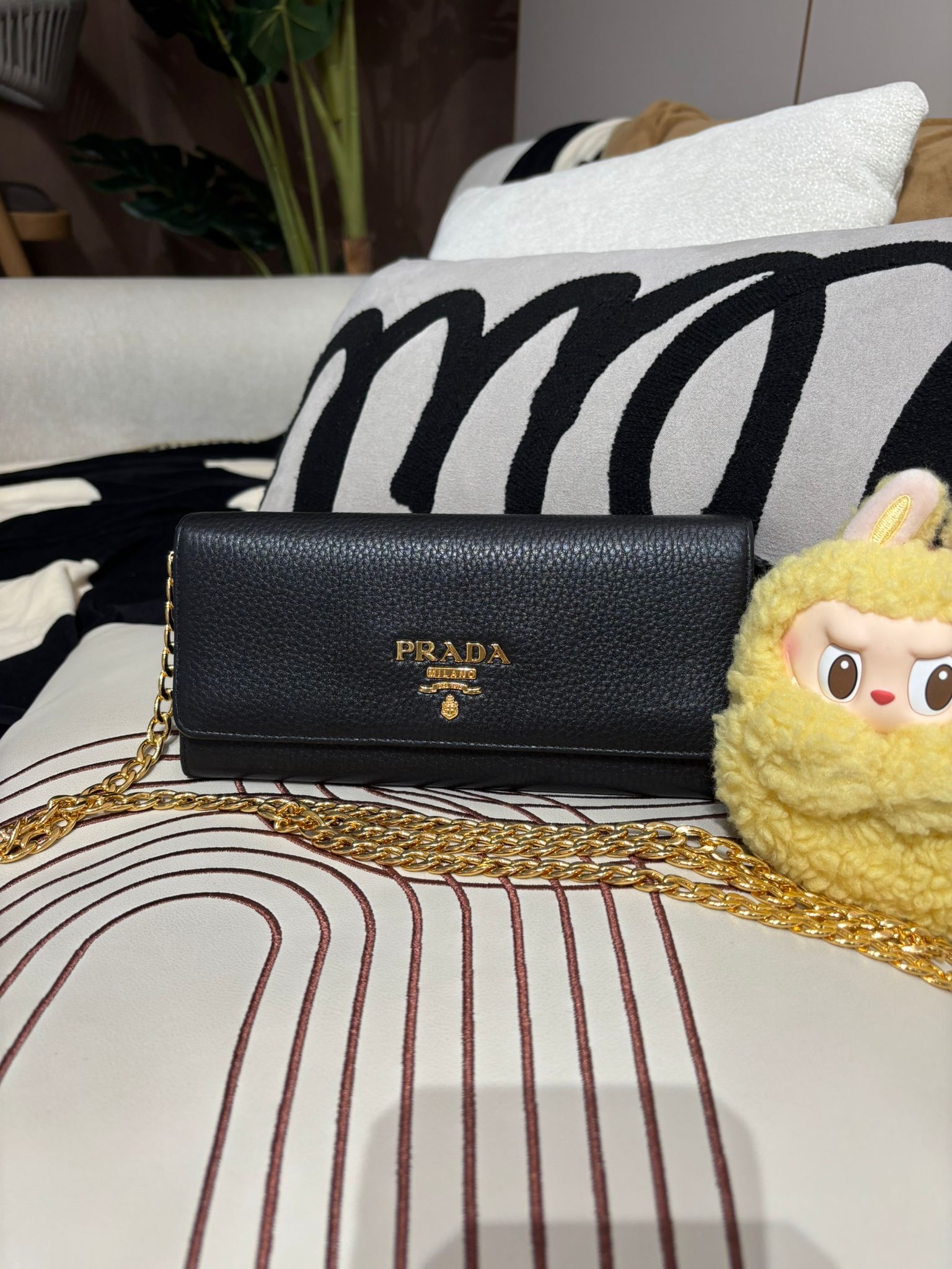 Prada Wallet On Chain Calfskin Black 100%Authentic, 95%New ✅Dust bag