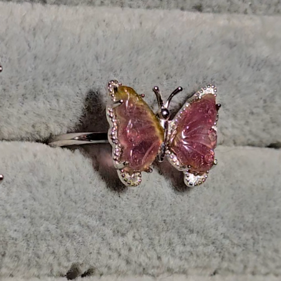 Candy tourmaline butterfly ring, adjustable sterling silver (B) - TR279