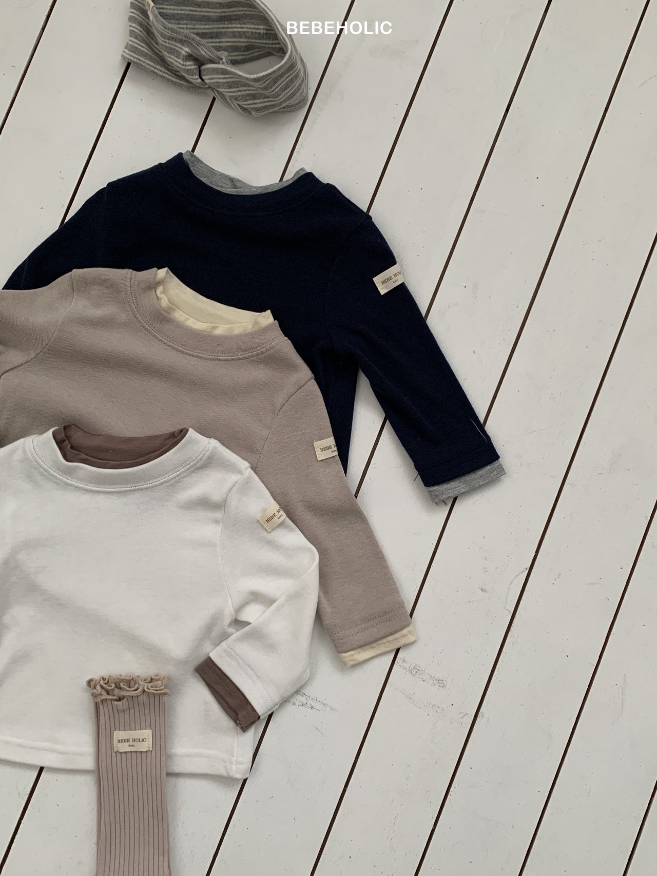 🌸預訂 韓國直送🌸🇰🇷BEBEHOLIC三色假兩件長袖上衣