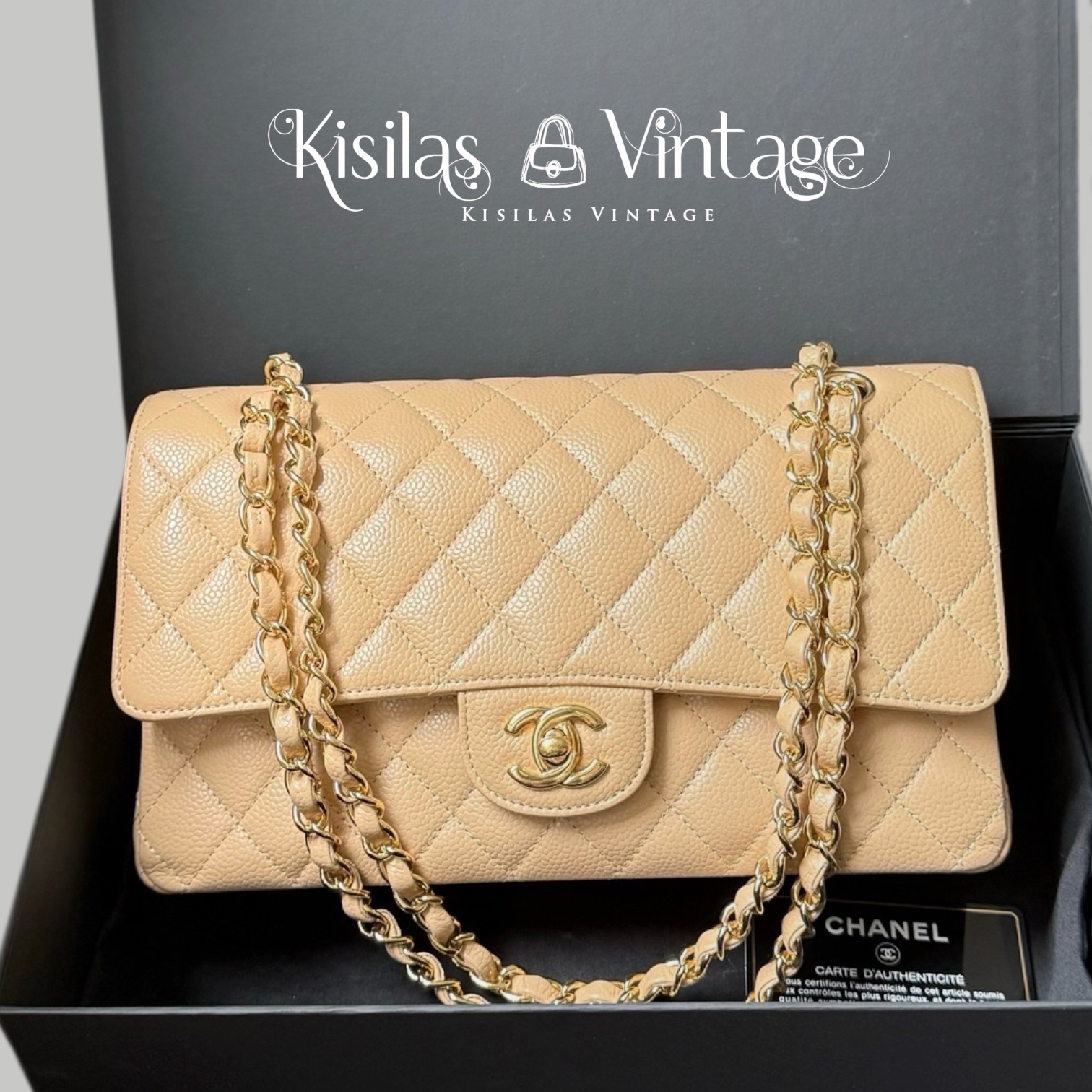 Chanel Caviar CF25 奶茶金扣