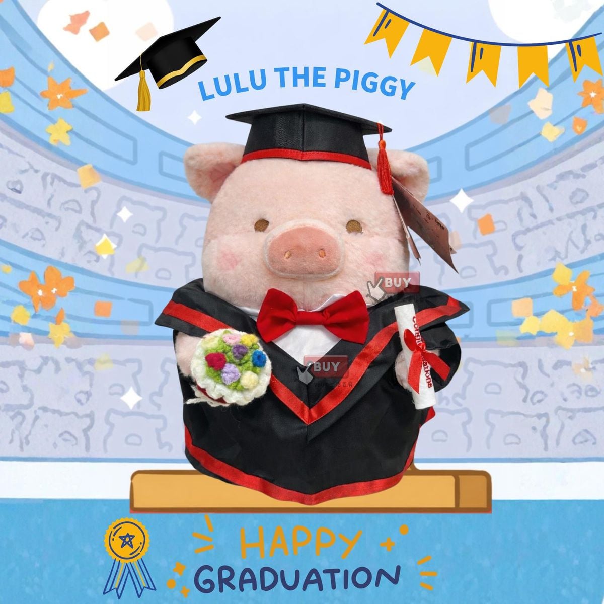 【Lulu 豬畢業公仔】LULU THE PIGGY畢業公仔｜可加名字刺繡｜l 中學畢業禮物｜vbuy