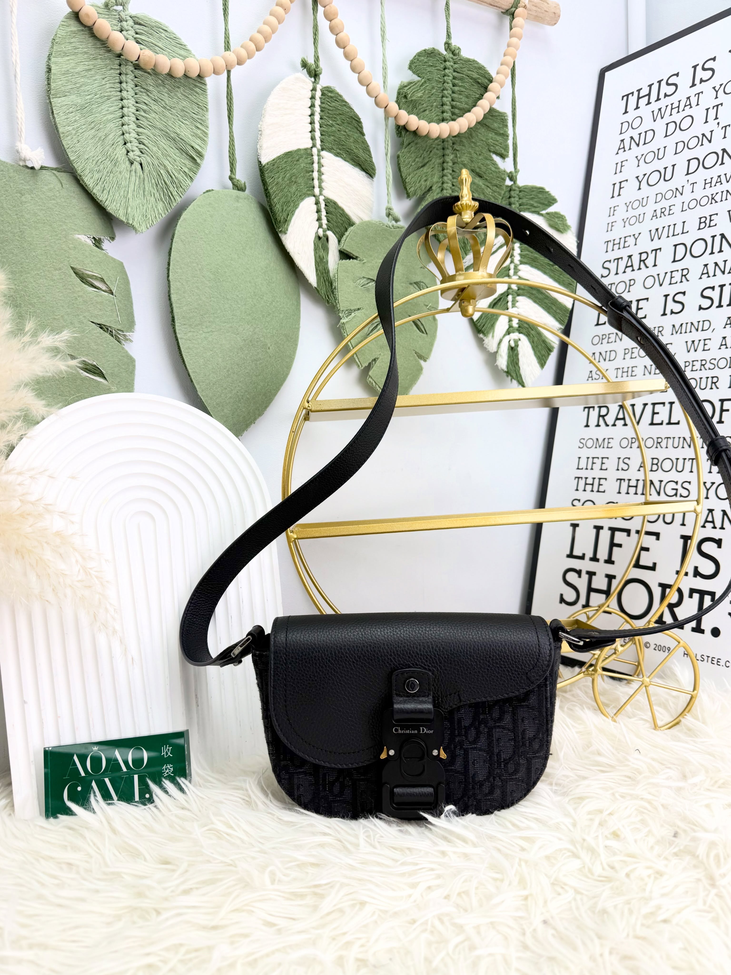 Dior🤍PRE OWNED 🛍️ Saddle 黑色老花郵差包 全套🖤