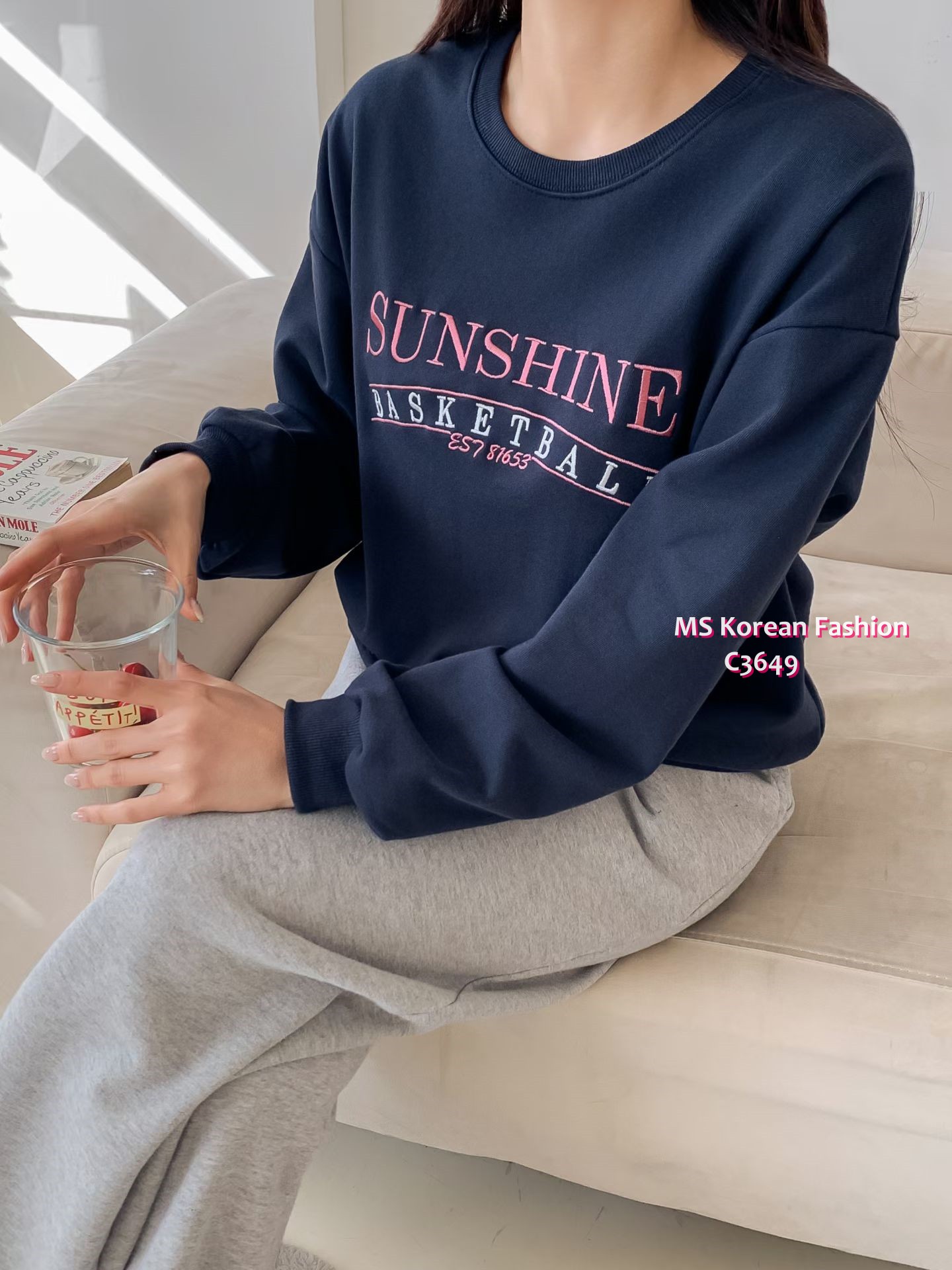 C3649 韓國🇰🇷拼色字母print衛衣