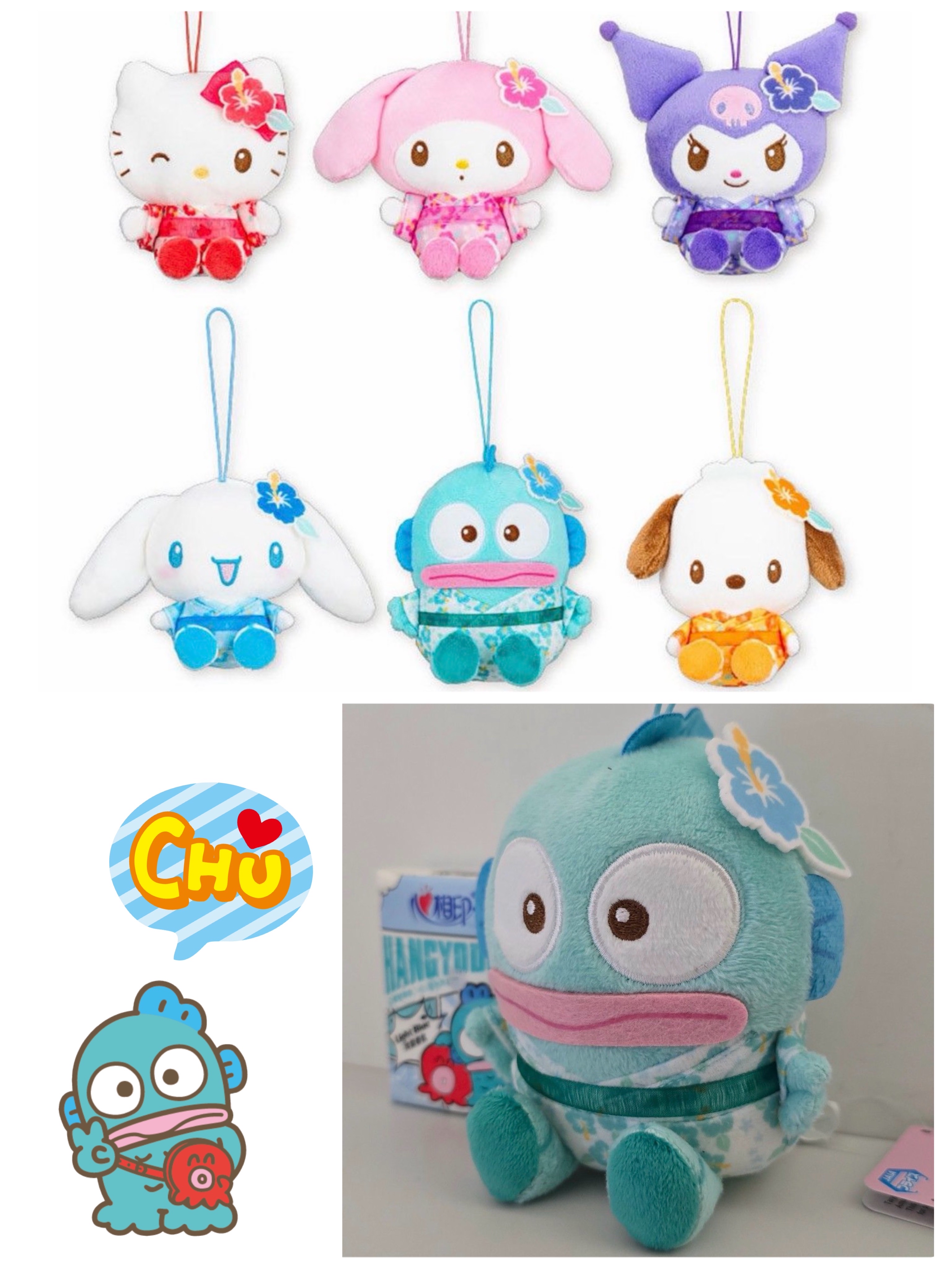 ☆現貨☆日本直送 Sanrio 水怪/人魚漢頓 Hangyodon 扶桑花浴衣公仔吊飾