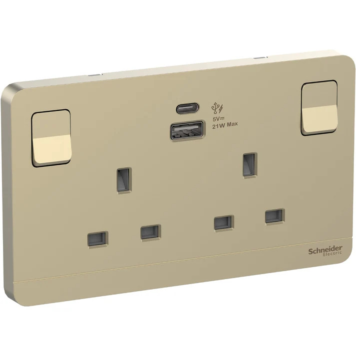 Schneider 施耐德 奐尚– 13A兩位 插座 連USB 充電插座 E83T25ACUSB_WG_C5