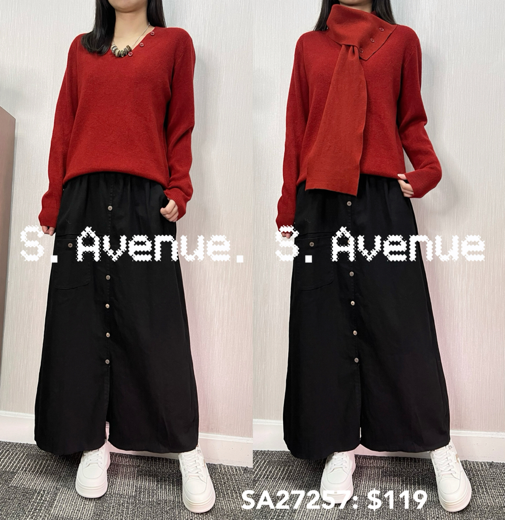 SA27257:長袖V領淨色冷top扣頸巾