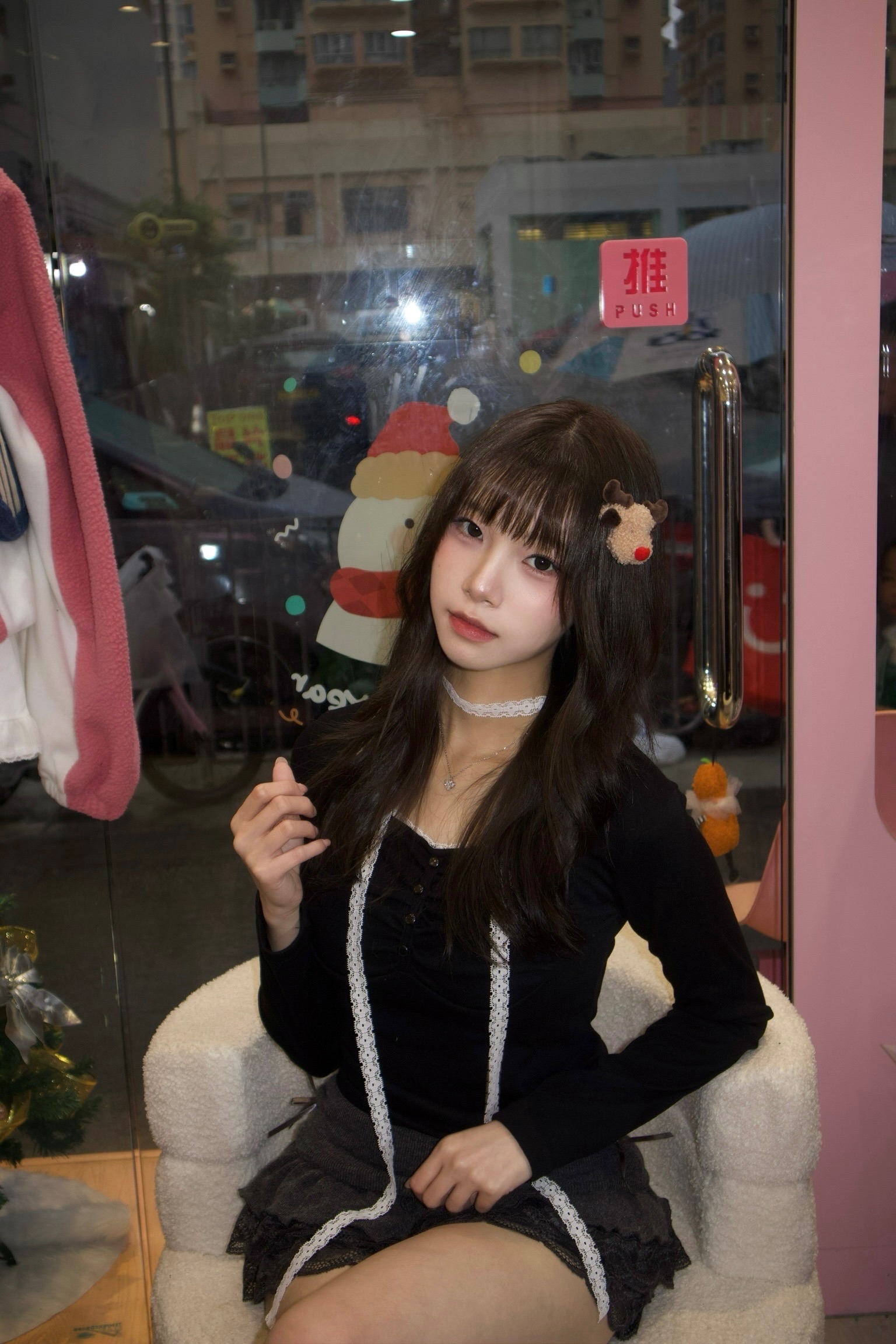 長袖款！韓國Lacy掛頸方領Top