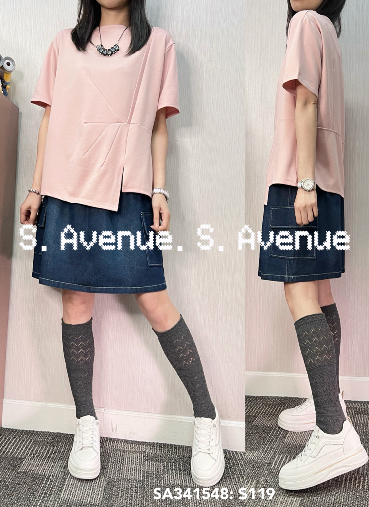 SA341548: 短袖淨色有撍有骨不規則腳tee