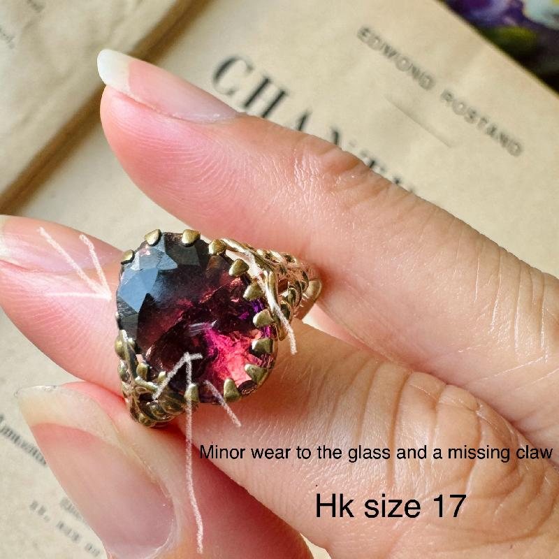 New Old Stock - Post-War C.a. 1950s Handcraft / Made in Czechoslovakia Vintage Glass Brass Alloy Ring - Various Size (B094)
