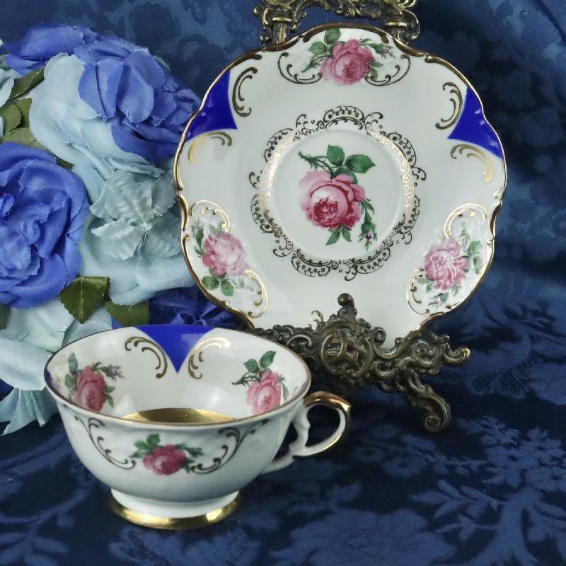 1946-1949 Winterling Germany US Zone Garden Rose and Blue Accented High Raised Pattern Tea Set Duo (MT1681)
