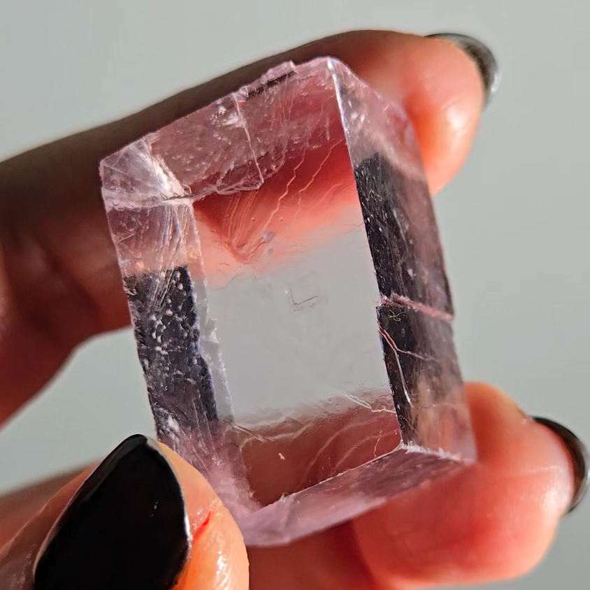 Purple calcite cube with rainbows - PC3