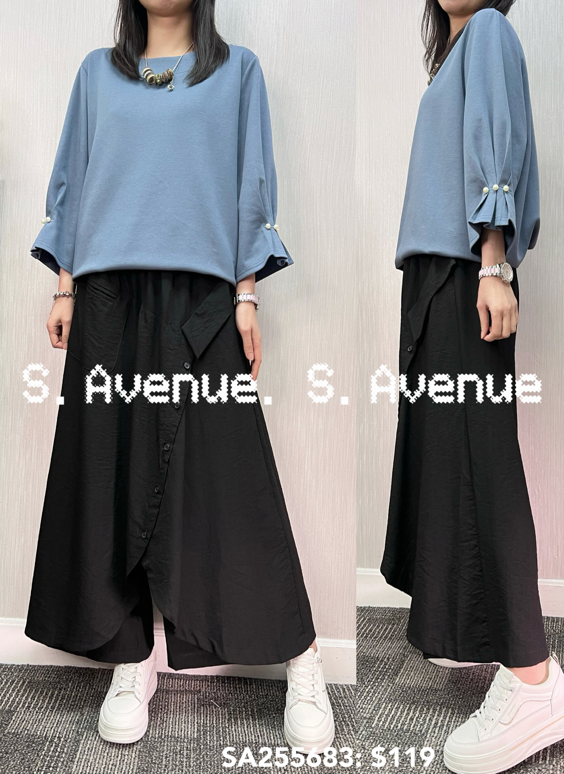 SA255683: 中袖袖有撍珠淨色top