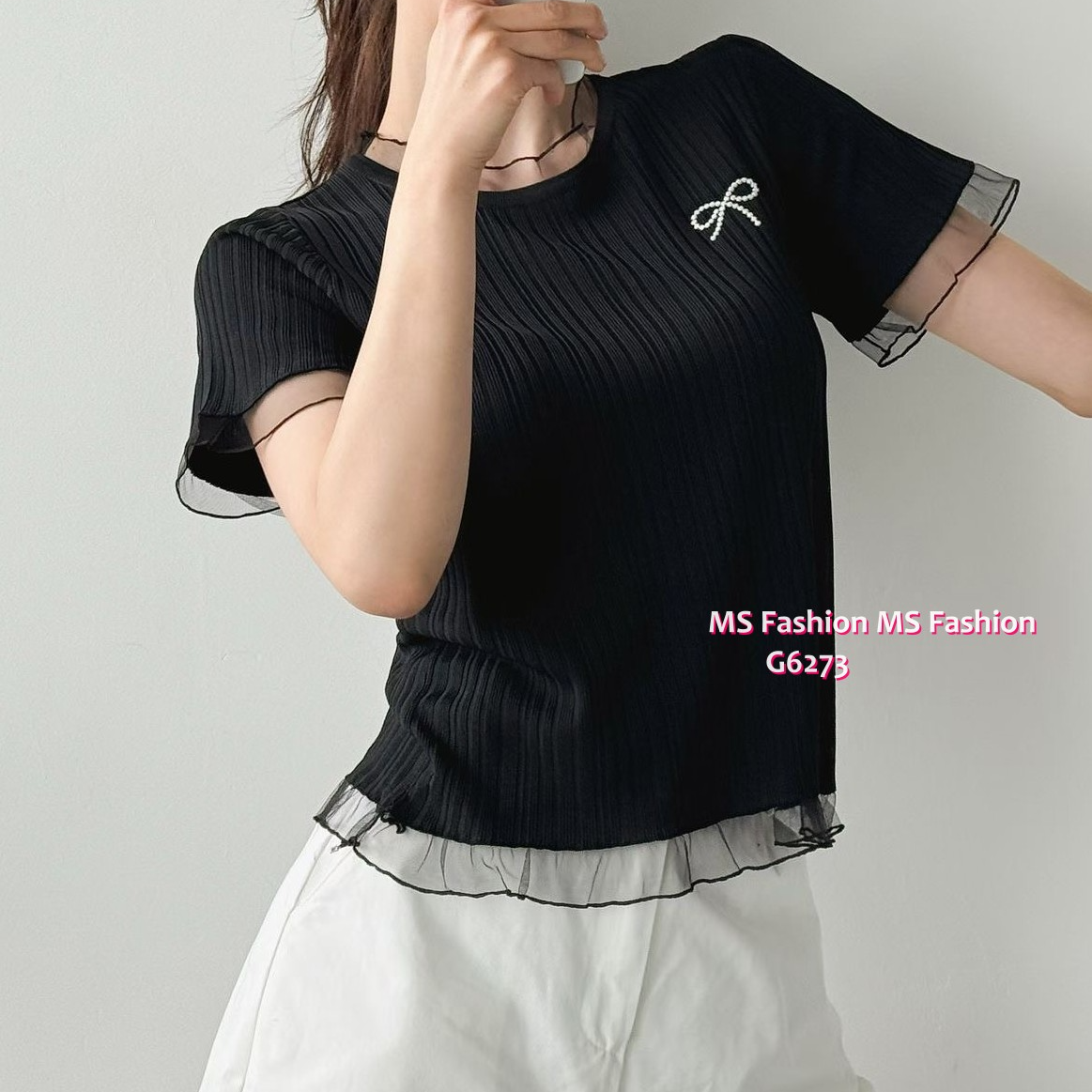 G6273 韓國🇰🇷暗直紋小蝴蝶top