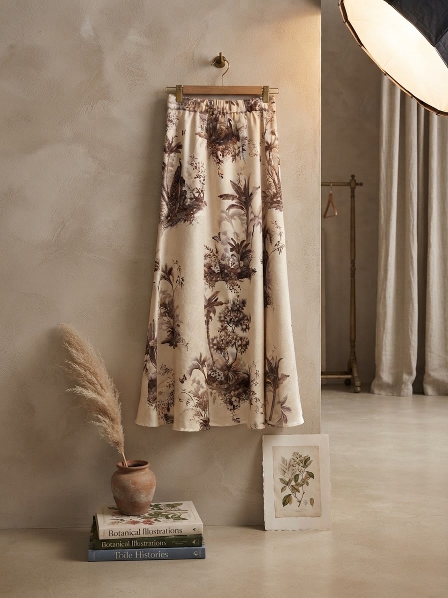 Linen Flora Midi Skirt