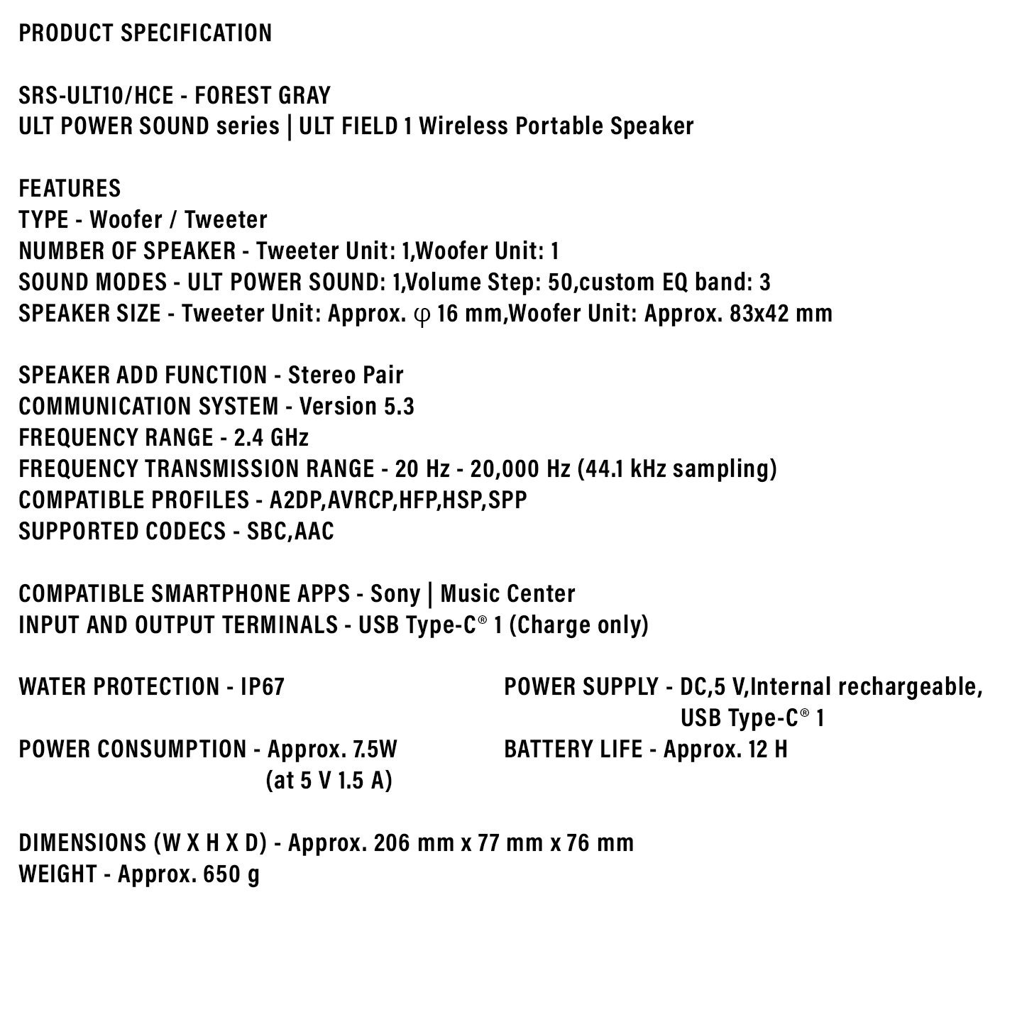 Sony ULT Field 1 Wireless Speaker Grey (SRS-ULT10)