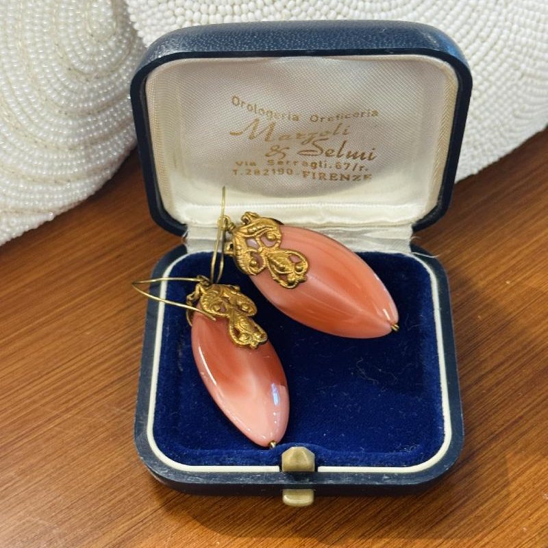 Recomposed - Antique Czechoslovakian Pink Glass and Antique Filigree Hook Earrings (codetbc)