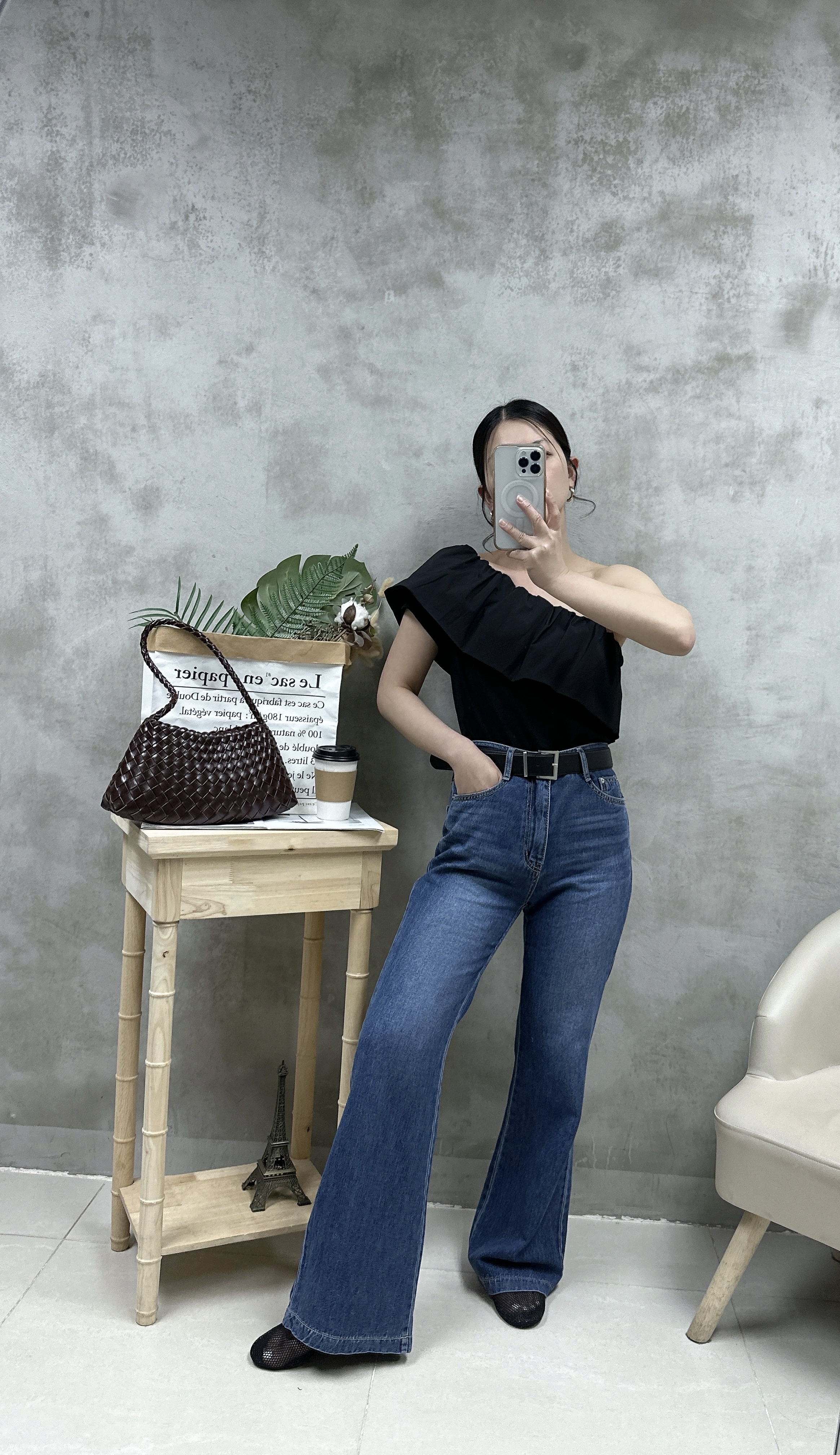 M03 恤衫拼棉兩著ruffle Top