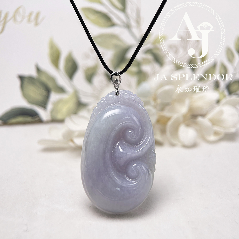 JNK-97 天然翡翠A玉 冰潤紫藍如意龍韻吉祥18K金吊墜