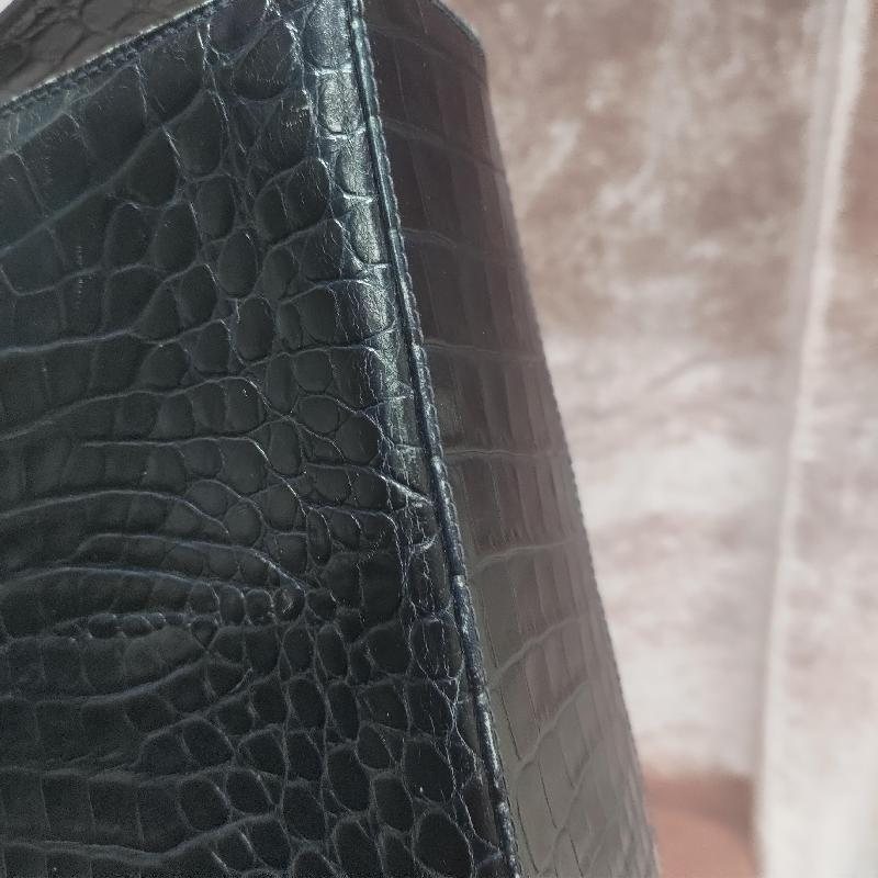 Vintage Salvatore Ferragamo Dark Blue Embossed Leather With iconic Gancini Hardware Large Two Way Shoulder / Crossbody Bag (MT1815)