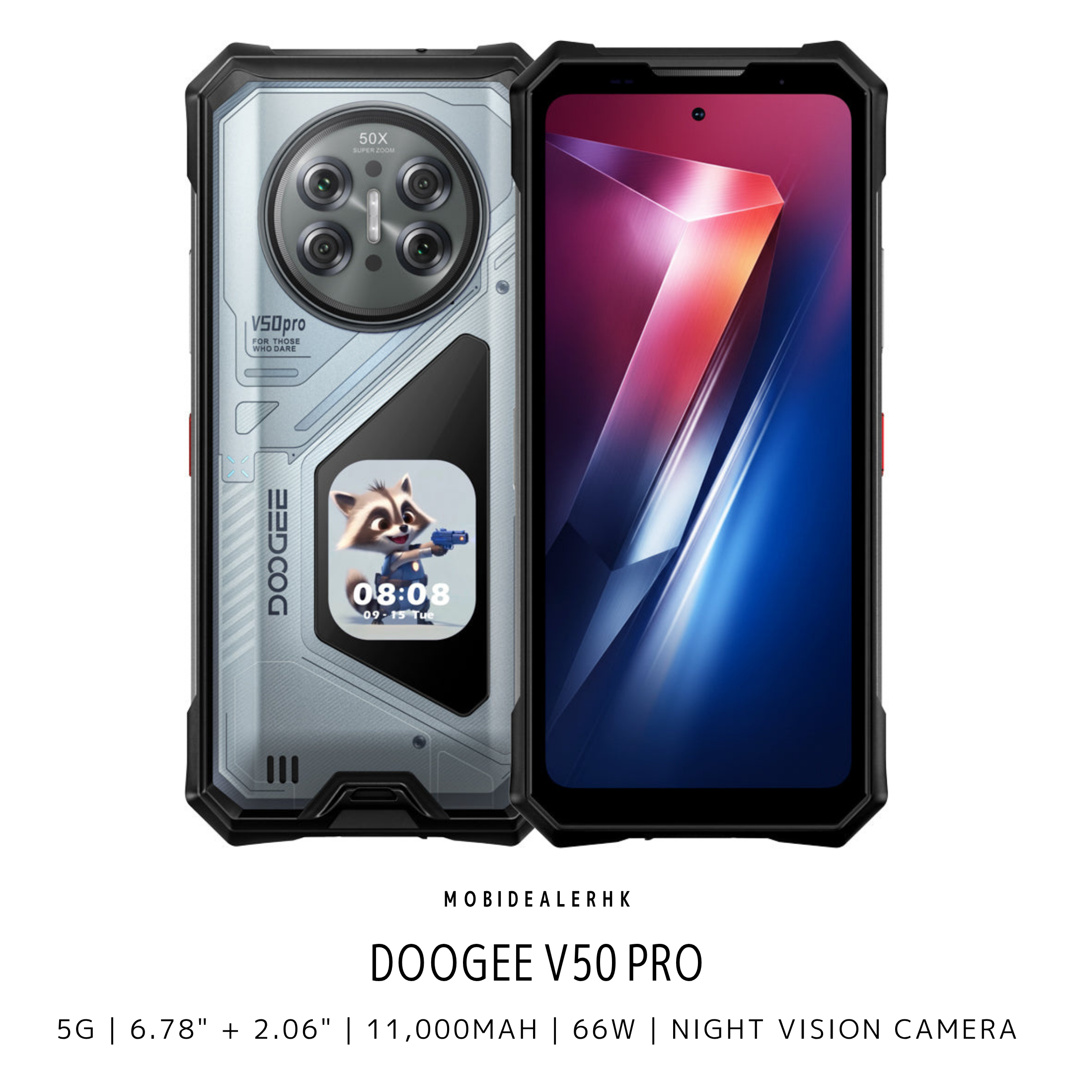 Doogee V50 Pro | 道格 V50 Pro | 5G | 三防手機 | 2.06吋副屏 | 2億像素主鏡頭 | 64MP夜視 | 11000mAh | 3咭槽