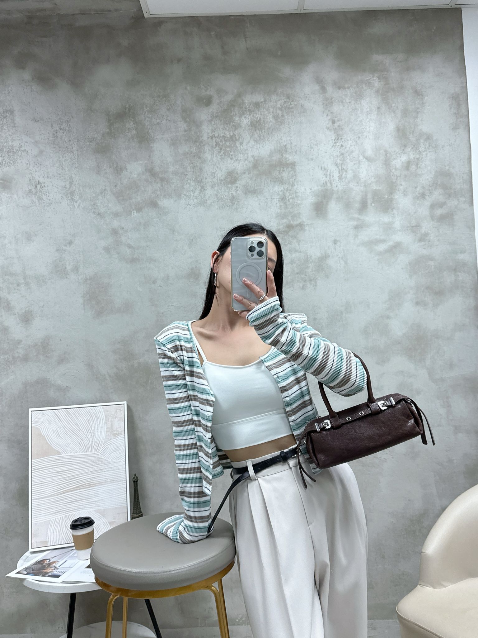 C04 拼色橫紋外套