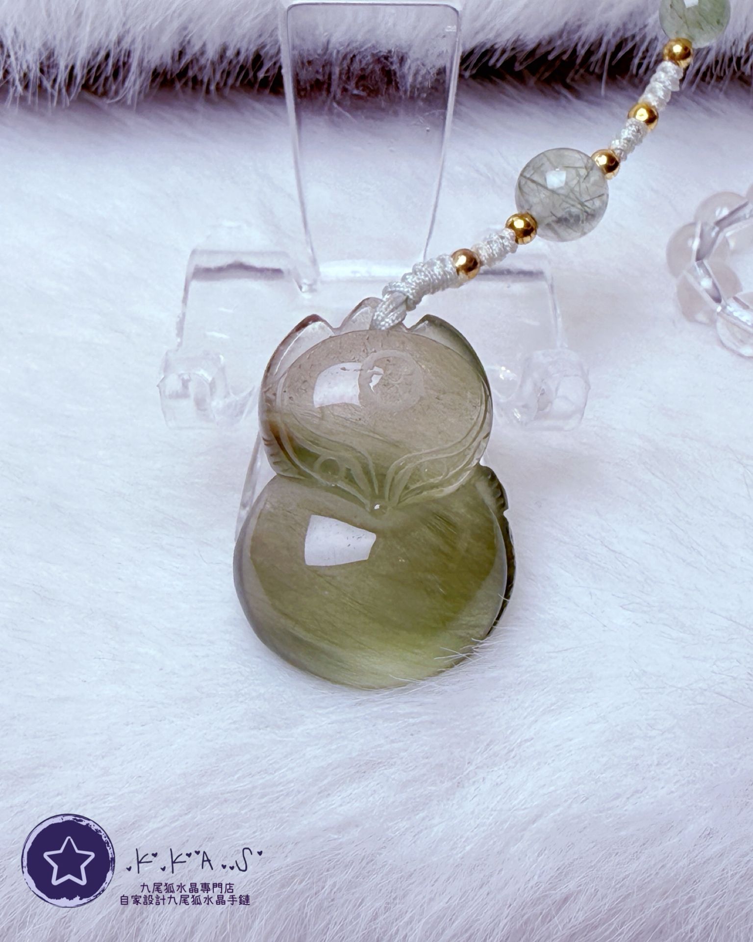 K00220 特價綠髮晶 大頭狐 - 手機/手袋鏈