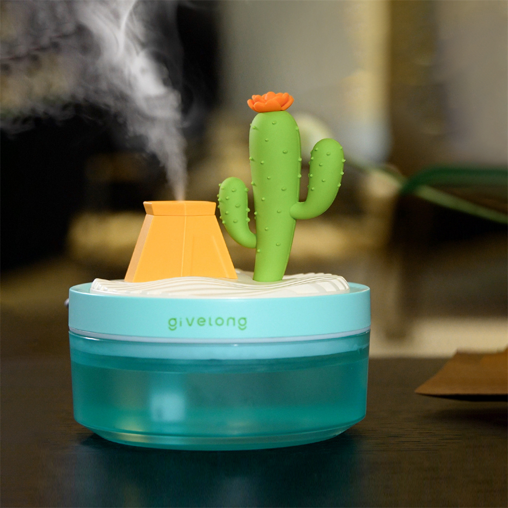 檯面擺件加濕器 氛圍燈 加濕噴霧 七彩小夜燈 補水儀 加濕器 仙人掌 [平行進口] HK2678