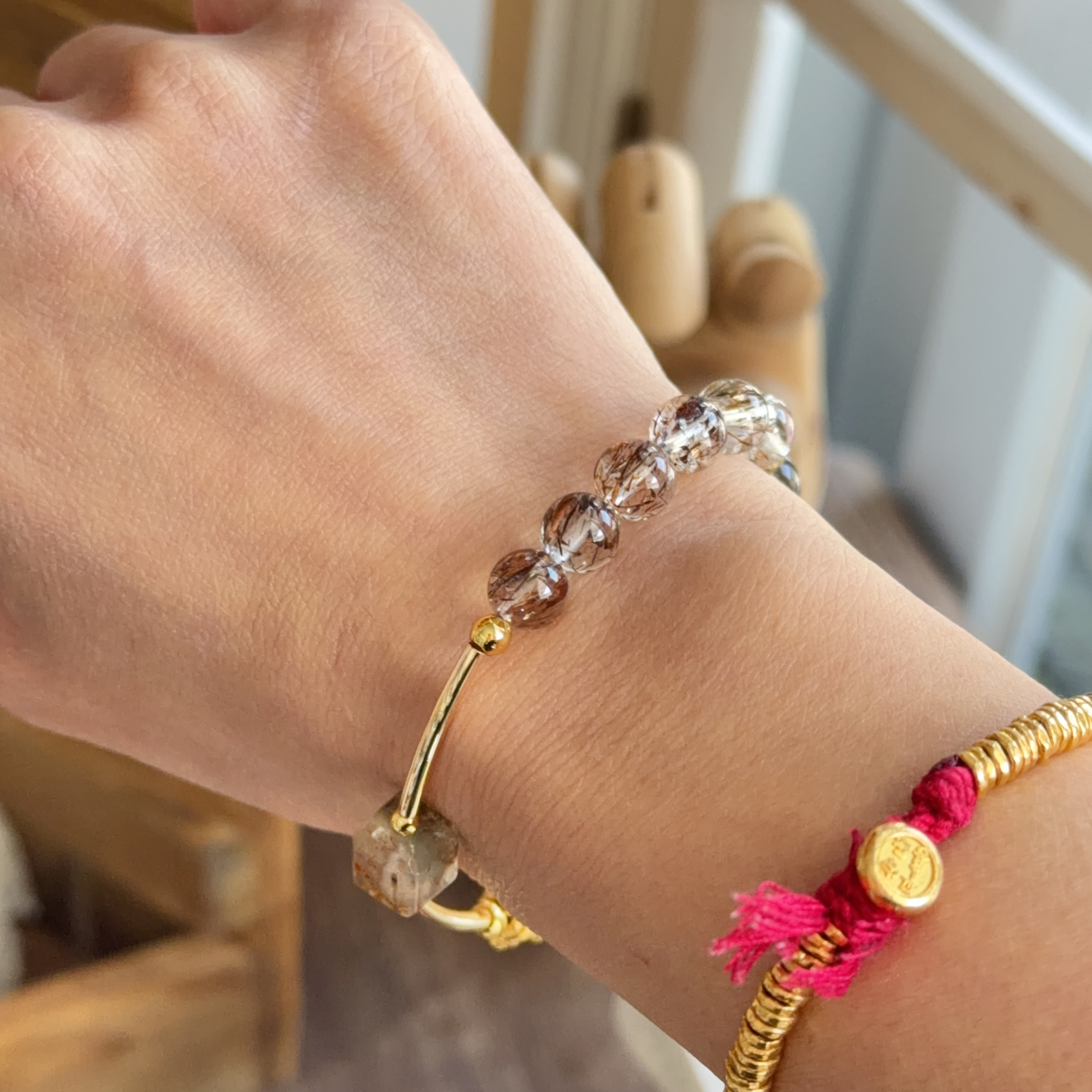  𝟵𝟵𝟵硬金貔貅襯𝟳𝗺𝗺+黑金髮晶手串