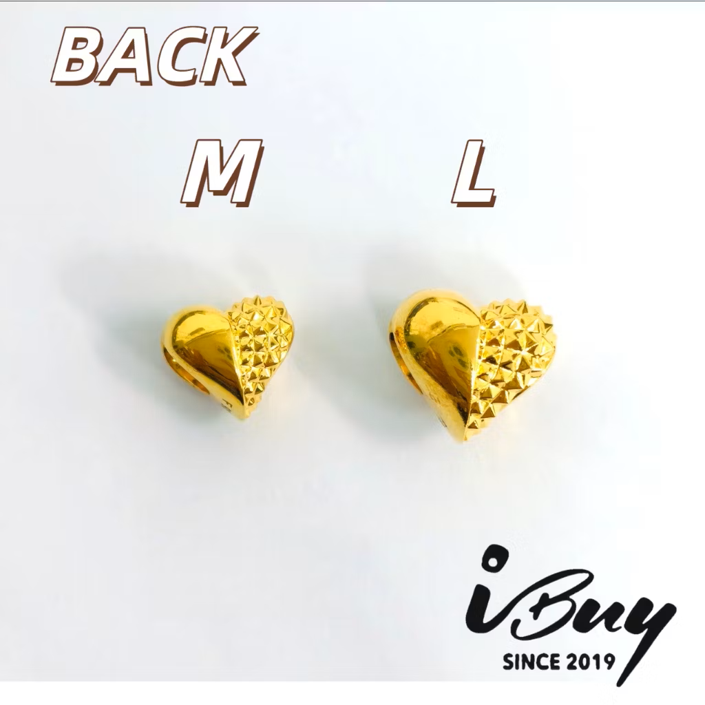 916 HARD GOLD HALF-DIAMOND HEART PATTERN CHARM BAED 916 硬金半菱纹爱心串咀