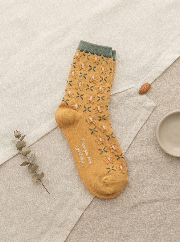 Korean Good Day Bloom High Crew Socks