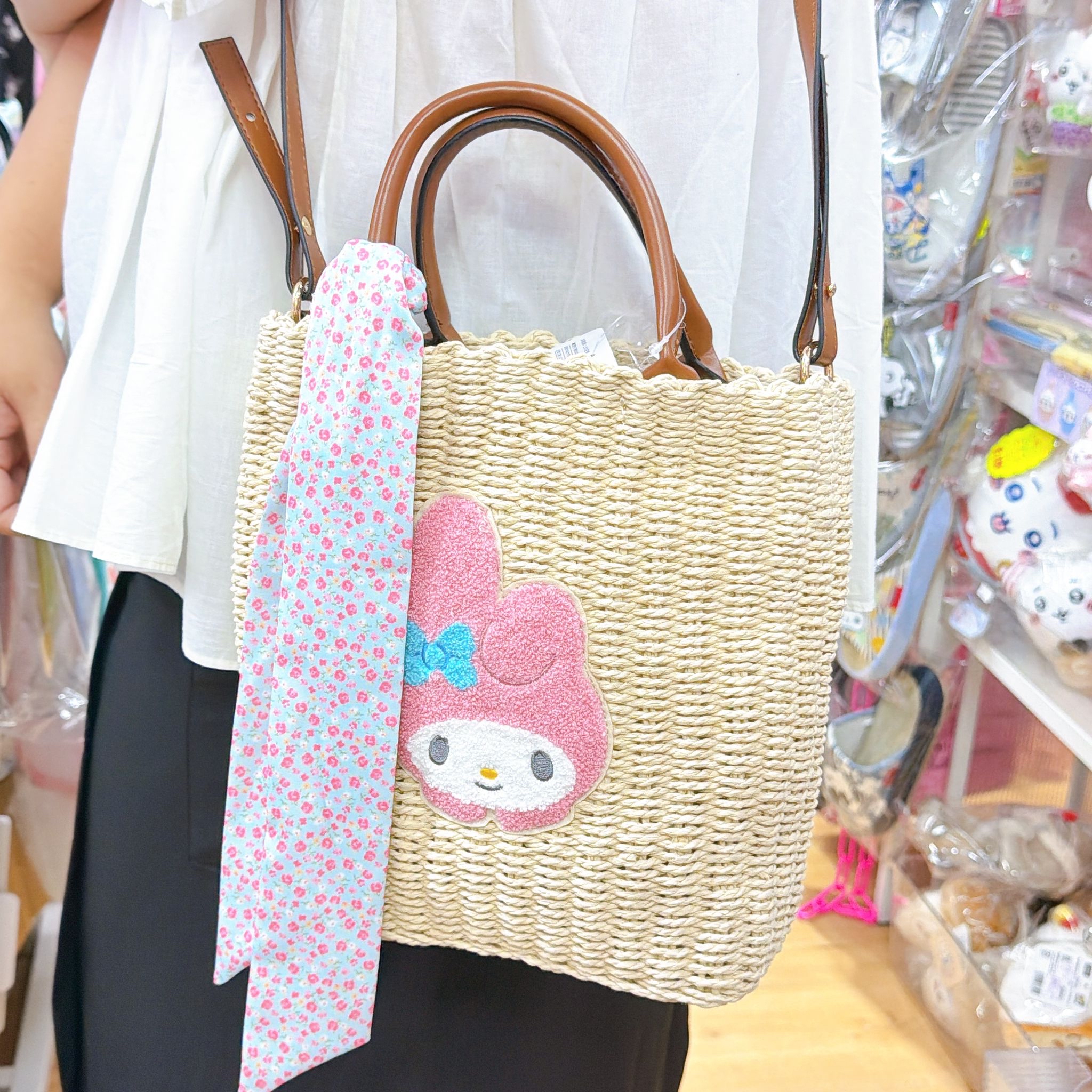 日本直送日本版新款Sanrio Hello Kitty Melody Marron cream 藤織斜孭袋手挽袋