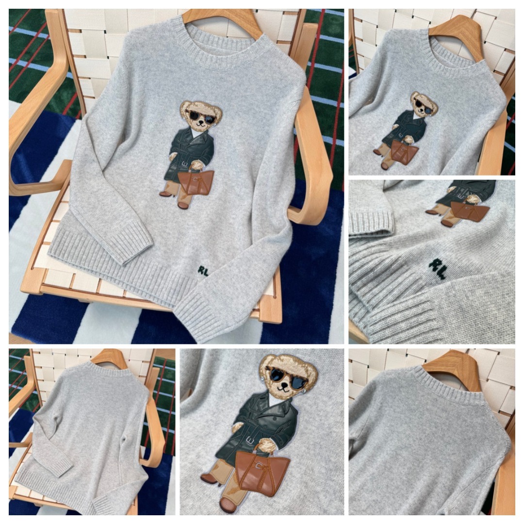 【頂級原單】Ralph Lauren 灰色墨鏡小熊針織衫