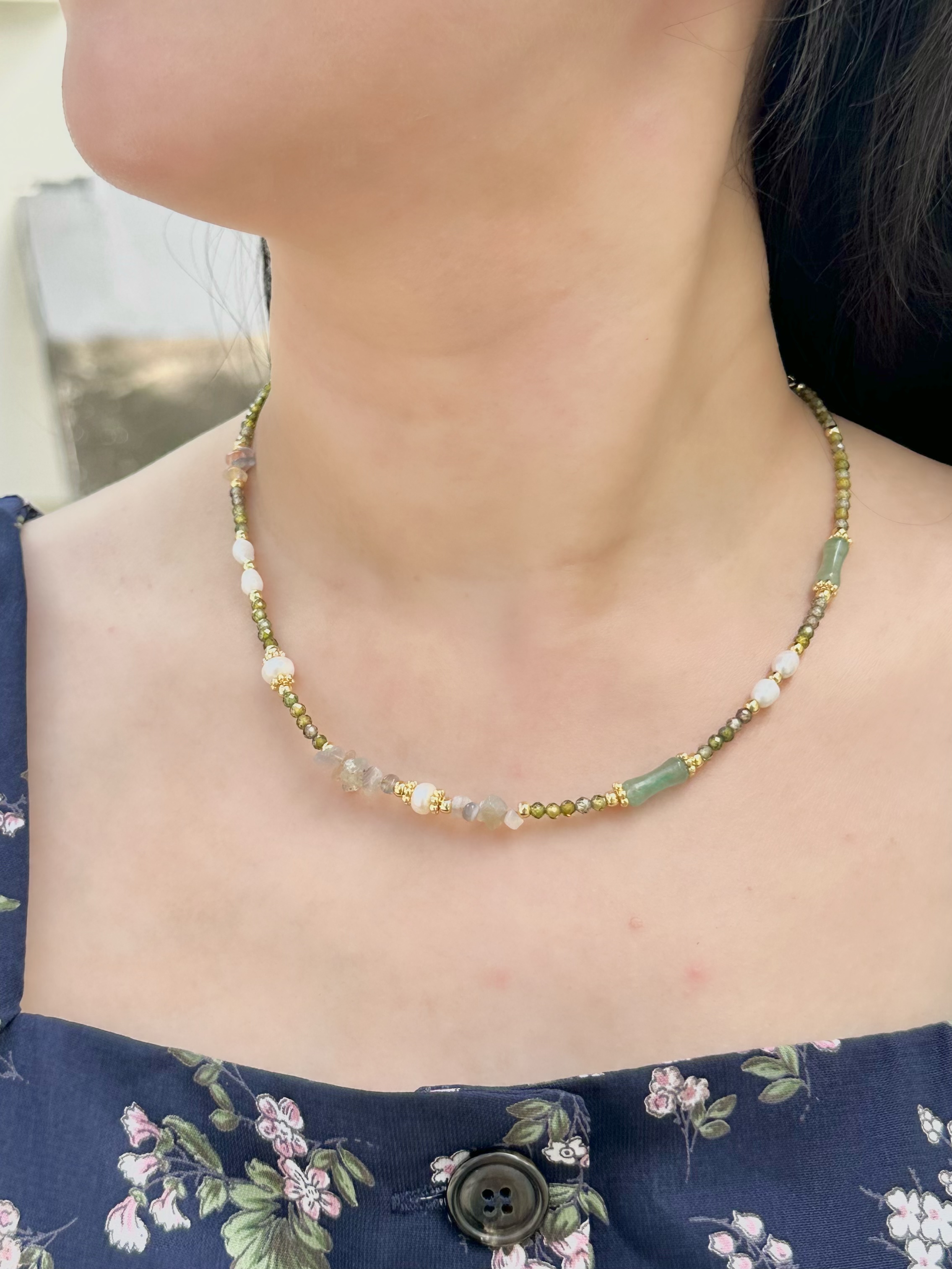 Green stone stainless necklace
