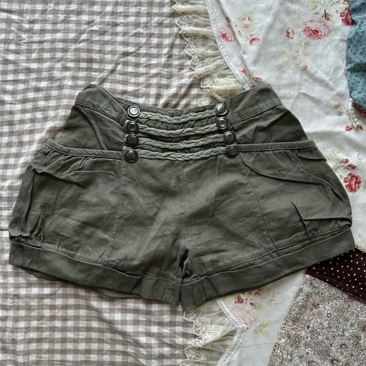 Olive Green High-Waist Shorts