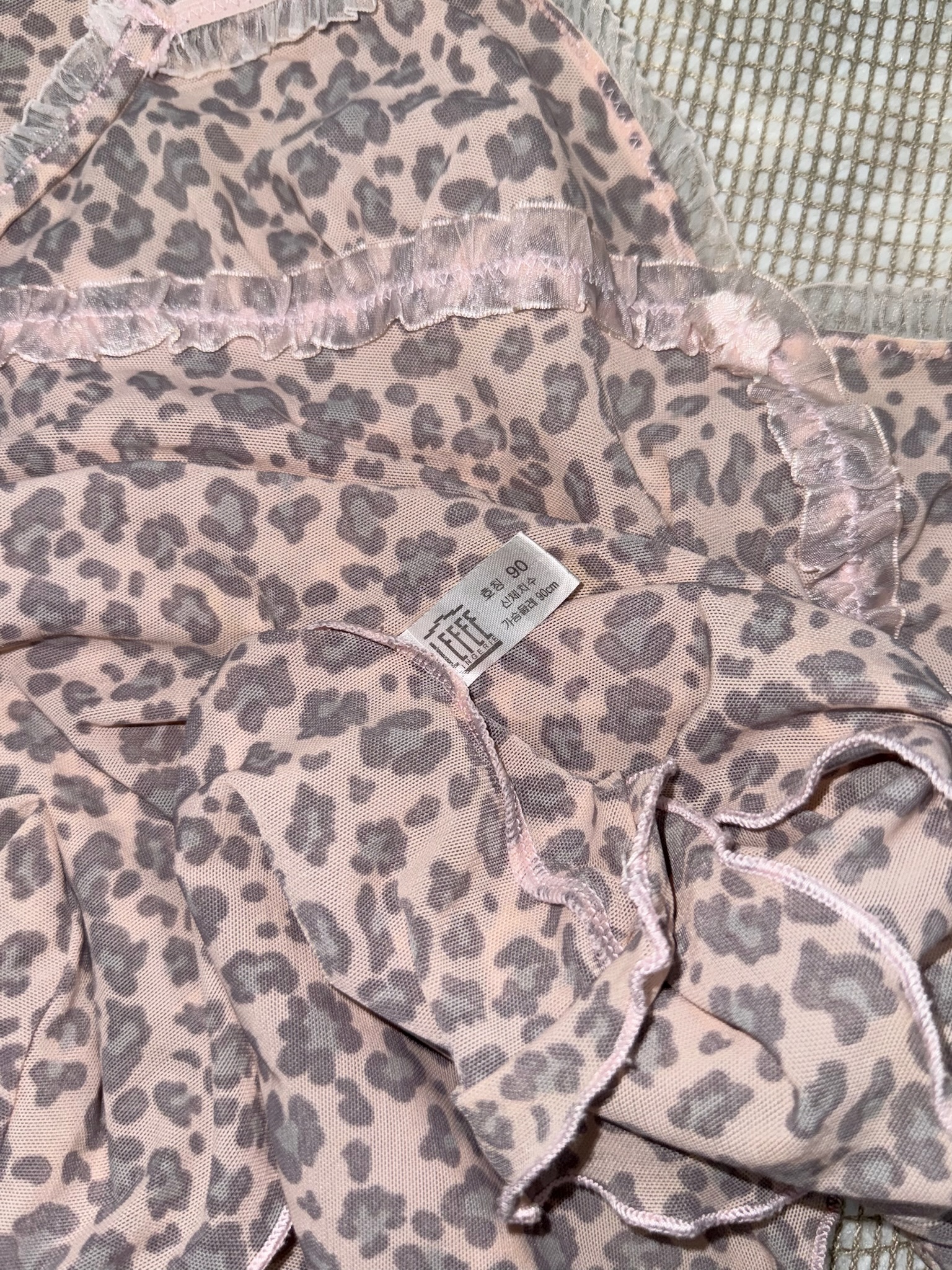 Vintage Pink Leopard Print Mesh Camisole with Lace Trim