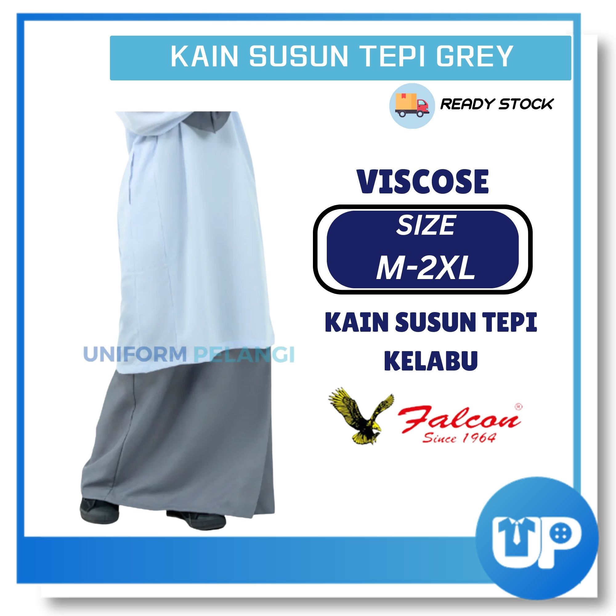 Falcon Kain Susun Tepi Sekolah Kelabu / Grey Half Getah Viscose Cotton Original Uniform Sekolah